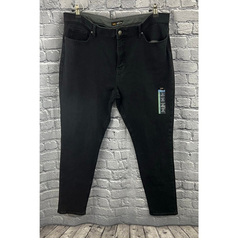 Lee Ultra Lux Black Slim Fit Black Jeans Mid Rise Skinny Leg Size 18‎ Medium